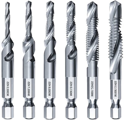 Set van 6 combinatieboor- en snijsets voor M3 M4 M5 M6 M8 M10 - Snelle wissel, geschikt voor metaal, hout en kunststof