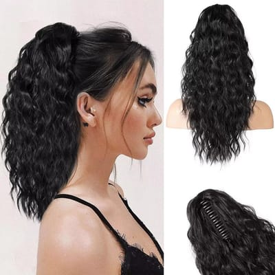 Ponytail Extensions Zwart - Zwarte Clip In Hairextensions Zwarte Krullen - Brazilian Paardenstaart Extension - Haarverlenging - Haarstuk - 45 cm