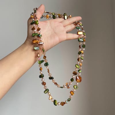 Middeleeuwse Ketting Boheemse Gekleurde Schelp Kralen Dubbellaagse Ketting Retro Lichte Luxe Vakantie Lange Ketting Kan Gestapeld Worden beige