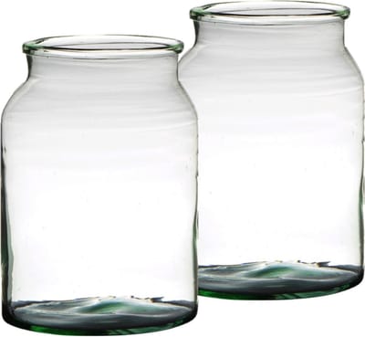 Bellatio design Bloemenvaas - Set van 2x stuks - gerecycled glas - transparant - D19 x H25 cm
