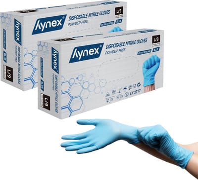 Hynex Nitril Wegwerphandschoenen 5 gram – Maat L – Blauw – Set van 2 x 100 Stuks (200 stuks) – Poedervrij & Latexvrij – Voor Zorg, Horeca & Schoonmaak