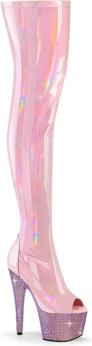 Pleaser - BEJEWELED-3011-7 Plateau Overknee Laarzen - US 5 - 35 Shoes - Roze