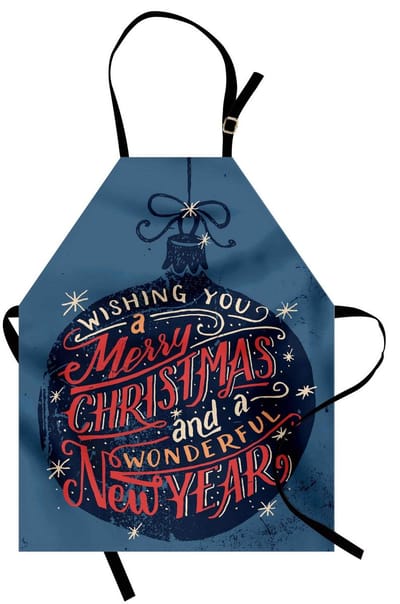 ABAKUHAUS Kerst kookschort, Kerstwensen op een bol, vet- en vlekafstotend, wasbaar, kleur vervaagt niet, leisteenblauw en donker koraal