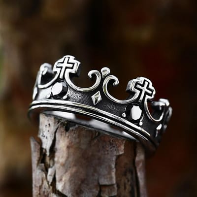 Vintage Creatieve 316L Roestvrijstalen Kruis Kroon Ring Met Rode Stenen Voor Mannen Vrouw Eenvoudig Feest Mode Christendom Sieraden 10 black