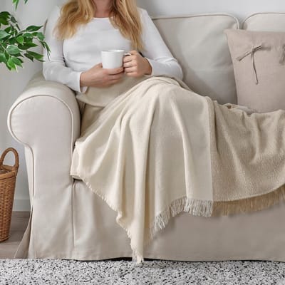 2x Plaid - Crème/Grijzig Beige - 130x170 cm - Met Franjes