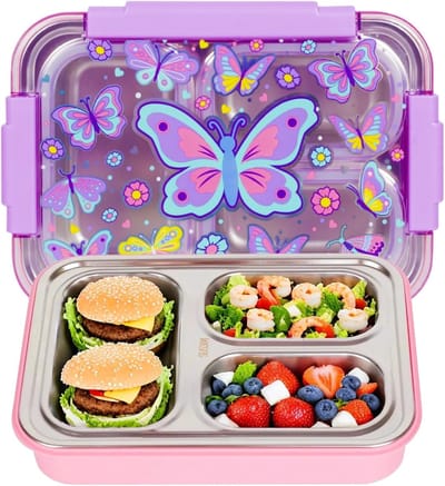 Famanu – Roestvrijstalen bento-lunchbox voor kinderen - 710 ml / 23 oz BPA-vrije lekvrije voedselcontainers voor kinderen met 3 compartimenten - terug naar school studenten dagopvang lunches