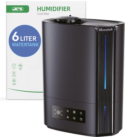 JC's - Luchtbevochtiger - Grote watertank 5 liter - Verdampings luchtbevochtiger - Automatische functie met Hygrometer - Aroma diffuser - Humidifier - Luchtbevochtigers - Geruisloos - zwart - Energieklasse A+++