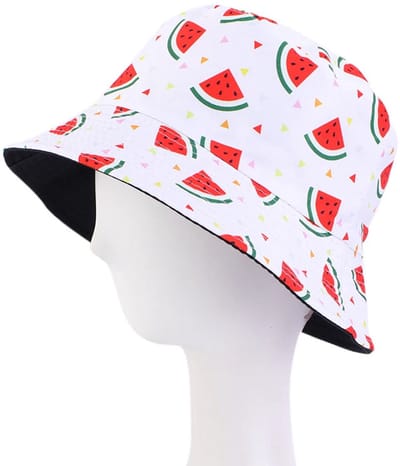 Bucket Hat - Omkeerbaar Vissershoedje - Dubbellaags - Meloenen Wit - Reversible naar Zwart - Maat 58 cm - Heren - Dames - Festival Accessoire - Festivalhoedje - Regenhoedje - Zonnehoedje - Emmerhoed - Hoed - Unisex