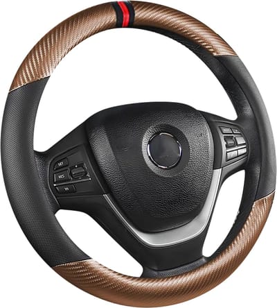 Luxe Stuurhoes Auto 37-38 cm - Carbon Zwart Bruin - Voorgevormd - Kasey Products