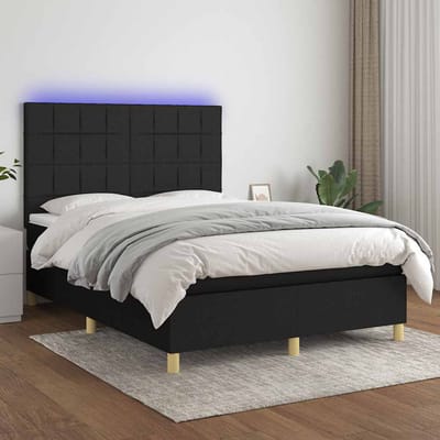 vidaXL - Boxspring - met - matras - en - LED - stof - zwart - 140x190 - cm