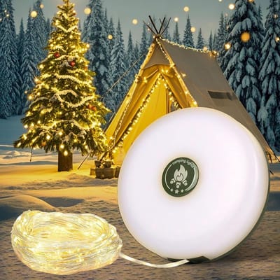 Camping Lichtsnoer - 10 Meter - kerstdecoratielampen- IP44 Waterdicht - Oprolbaar - Oplaadbaar - Warm-Wit | Verlichting Buiten Slinger - Lampjes - Lampenslinger - Kampeerlamp - Tentlamp