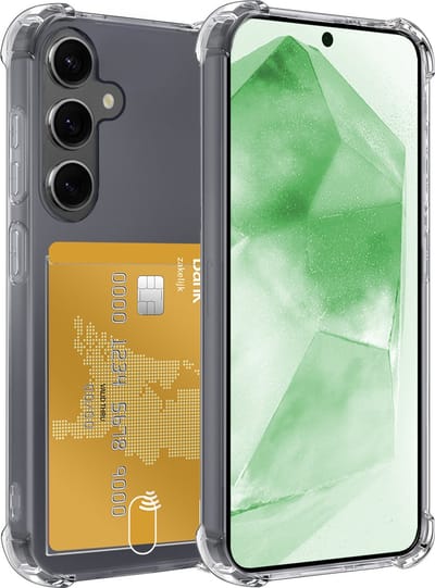 Hoesje Geschikt voor Samsung Galaxy A55 - Met Pashouder en Kaarthouder - Telefoon Hoes Shockproof - Siliconen Case - Back Cover - Shock Proof - Pasjes Houder - Transparant