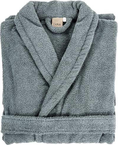 Tiseco Home Studio - Badjas DELUX - 100% katoen - 370 g/m² - badstof - unisex- riem en zakken - L/XL - Grijs