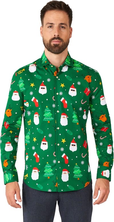 OppoSuits Festivity Green - Heren Kerst Overhemd - Kerst shirt - Groen - Maat XS