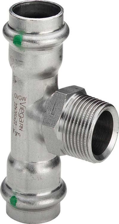 Viega Sanpress Inox T-stuk - RVS - 54 mm x 1" Buitendraad x 54 mm - Model 2317.1 - Artikel 446031