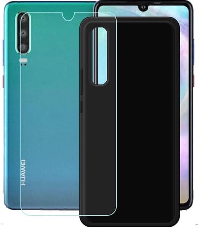 Hoesje Geschikt voor: Huawei P30 Lite Zwart TPU Siliconen Soft Case + 2X Tempered Glass Screenprotector