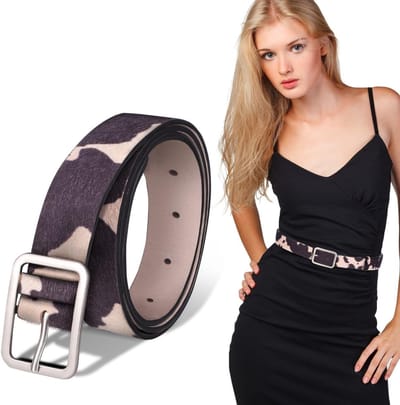 Stijlvolle dames riem met koeienprint | PU leren cowgirl riem voor casual outfits en broeken