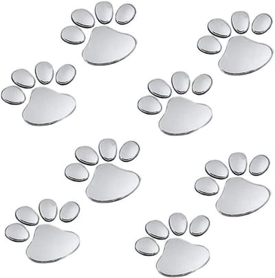 4 Paar 3D Voetafdruk Stickers voor Auto Decoratie - Berenpoot Dieren Stickers in Zilverkleur