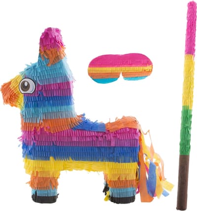 Funny Fashion Verjaardag Pinata Ezel - 35 x 39 cm - papier - set met stok 54 cm en masker