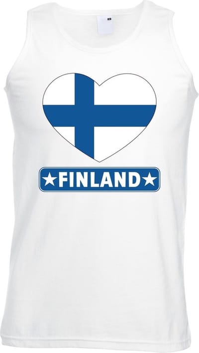 Finland singlet shirt/ tanktop met Finse vlag in hart wit heren S