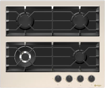 Wiggo WH-G634GR(C) - Inbouw Gaskookplaat - Glas op gas - Wok brander - 60cm - 4 Kookzones - Gietijzeren pannendragers - 5 jaar garantie - Crème Glas