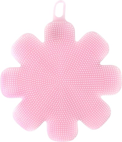 Schoonmaakborstel in bloemenvorm, roze, ideaal voor het reinigen van magnetron en kookgerei