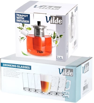 Theepot met Filter Glas met Glazen 1,2 l / 255 ml 7 delig - Koffie- en Thee Pot - Infuser - Theezeef - Filter - Zeef