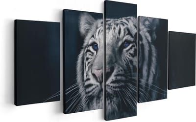 Artaza Canvas Schilderij Vijfluik Tijgerkop Met Blauwe Ogen - Zwart Wit - 100x50 - Foto Op Canvas - Canvas Print