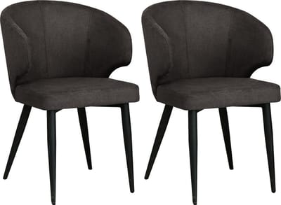 Colenis Sara Eetkamerstoelen Set van 2 – Grijs Linnen – Zwarte Poten