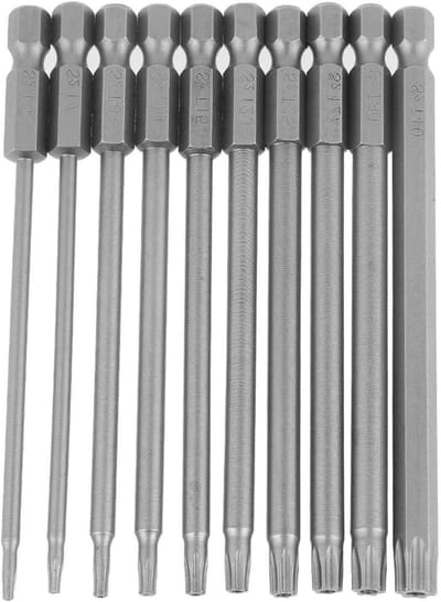 Torx Schroevendraaier Bitset - Beveiliging Schroevendraaier Bits - Reparatie Computer Camera - S2 Gelegeerd Staal - 10 Stuks Lange - Zilverkleurig