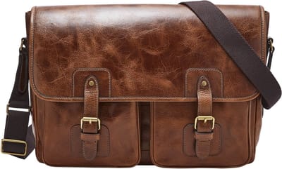 FOSSIL Leren Laptoptas Business tas met laptopvak Greenville Messenger Cognac Bruine