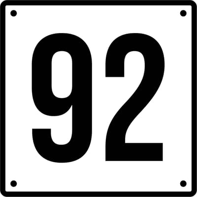 Huisnummerbord 92 - Incl. Schroeven en Pluggen – Acrylaat - 10 x 10 cm - Wit met Zwart