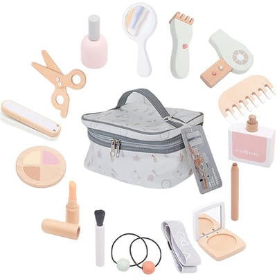 Montessori Houten Make-up Speelgoed voor Meisjes, Meisjes Doe-alsof Schoonheid Make-up en Salon Set Speelgoed, Peuter Make-up Set Cadeau Speelgoed