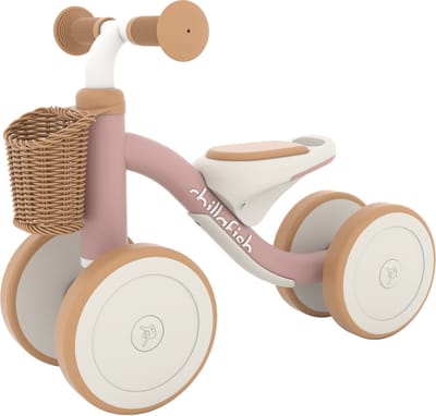 Chillafish Loopfiets 1 jaar voor meisjes met mandje - Loopwagen voor peuters tot 3 jaar - Roze - Lichtgewicht auto met handvat om te dragen - Stille anti slip banden voor binnen en buiten - Stabiel met 4 wielen - Model Cruzi