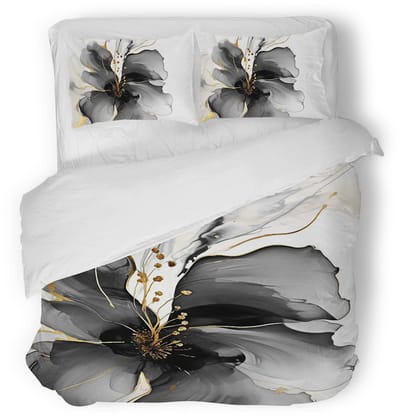Eleganzzz Dekbedovertrek Grande Fleur - Grey - Dekbedovertrek 200x200/220cm - Micropercal -Tweepersoons - Dekbedovertrekken - Bloemen Dekbedovertrek