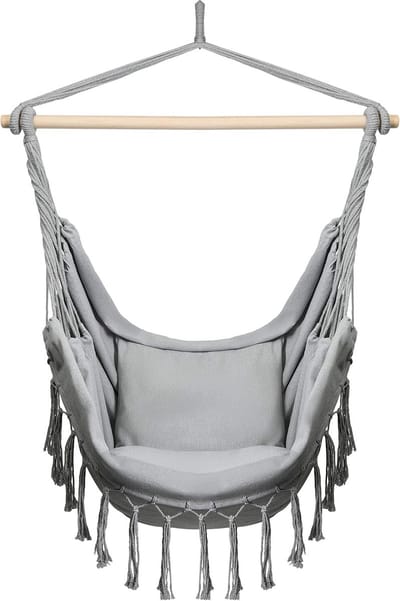 BOGATECO hangstoel met 2 kussens | Hangstoel voor volwassenen & kinderen | Kan tot 150 kg dragen | Hangstoel voor binnen & buiten | Lichtgrijs