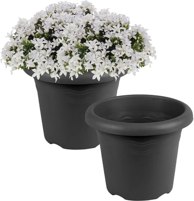 Hega Hogar Plantenbak - 2x - antraciet - kunststof - D14 x H11 cm - Plantenbakken/bloembakken voor buiten