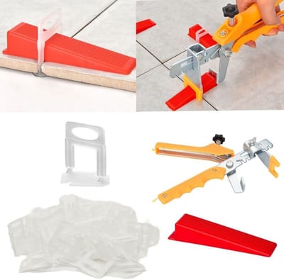 Tegelniveau systeem 1.5mm met tegelklemmen, 300 stuks tegelniveau wiggen en 100 stuks wiggen, gereedschapsset voor tegel- en steeninstallatie, perfect voor doe-het-zelvers en professionals
