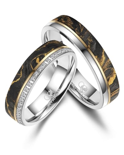Jonline SET Trouwringen Carbon Gold Filled Zirkonia |Vriendschapsringen|Relatie ringen