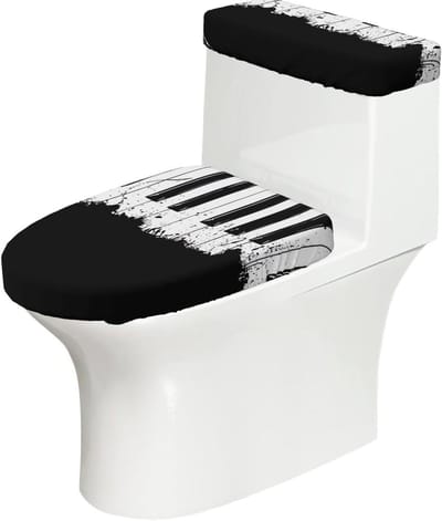 Toilet Deksel Set - Toiletbril Hoes - Badkamer Decoratie - Elastische Universele Pasvorm - 38-53 cm Lengte - Zwart