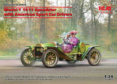 ICM Modelbouwpakket Militaire voertuigen - 24026 Model T 1913 Speedster with American Sport Car Drivers Plastic - 1:24 - Modelbouw
