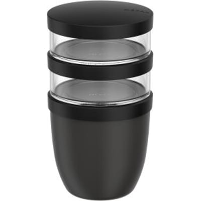 Mepal Lunchpot 3-delig Ellipse - 500 + 200 + 200 ml - Met 2 compartimenten - Yoghurtbeker en Muesli beker to go - Geschikt voor vriezer. magnetron en vaatwasser - Nordic black