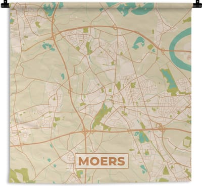 Wandkleed - Wanddoek - Stadskaart - Moers - Plattegrond - Vintage - Kaart - 180x180 cm - Wandtapijt