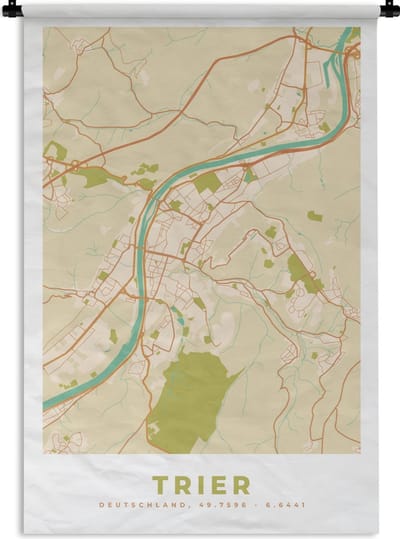Wandkleed - Wanddoek - Trier - Plattegrond - Kaart - Stadskaart - Vintage - 120x180 cm - Wandtapijt