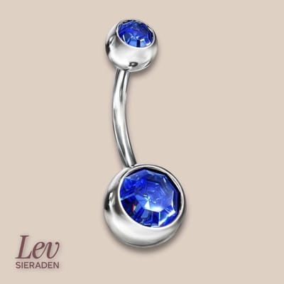 Lev Sieraden - Navel piercing met 4 en 6 mm bal met steen - 1.6 x 12 mm - chirurgisch staal - Navel Piercing Saffier steen kleur