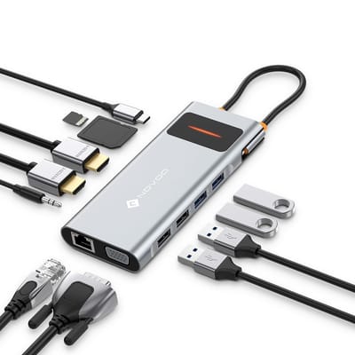 Usb-c Docking Station - Multifuncioneel - Tripple Monitor - Docking Station - Laptop - PC - Computer - 12 IN 1 - Usb-C - 2x Hdmi - 4x Usb - Vga - Lan - Audio - Cardreader
