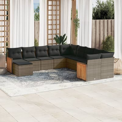 vidaXL - 11-delige - Loungeset - met - kussens - poly - rattan - grijs