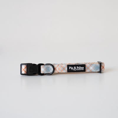 Pip & Palms - Honden Halsband Pawsome Plaid - Blauw - Maat XS (22–30 cm) - 1,5cm breed - Comfortabel & Stijlvol - Hondenhalsband - voor Kleine honden