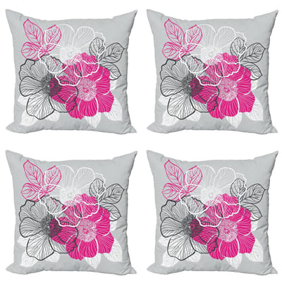 ABAKUHAUS Grijs Magenta Wit Kussenhoes Set 4x 40x40 – Dubbelzijdig Digitaaldruk