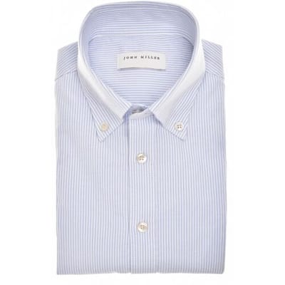 John Miller Overhemd Striped Slim Casual Organic Cotton Oxford Button-Down Licht Blauw / male